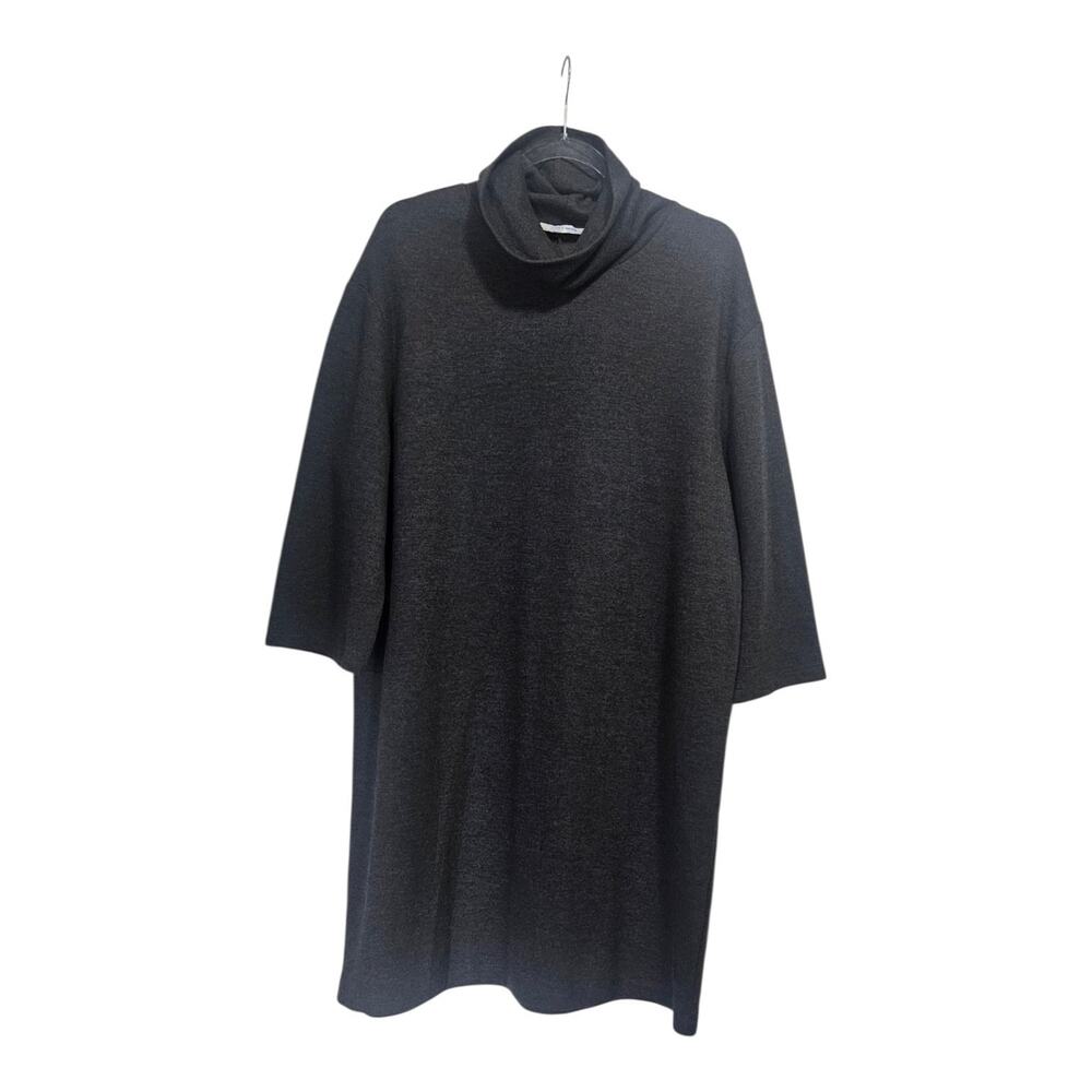 Zara Trafaluc Shift Dress Size L Grey Cowl Neck 3/4 Sleeves Stretch Pullover
